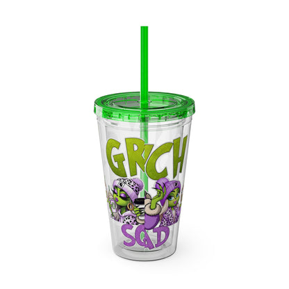 Grinch Squad 16oz Tumbler with Straw — Holiday Party Drink Cup
