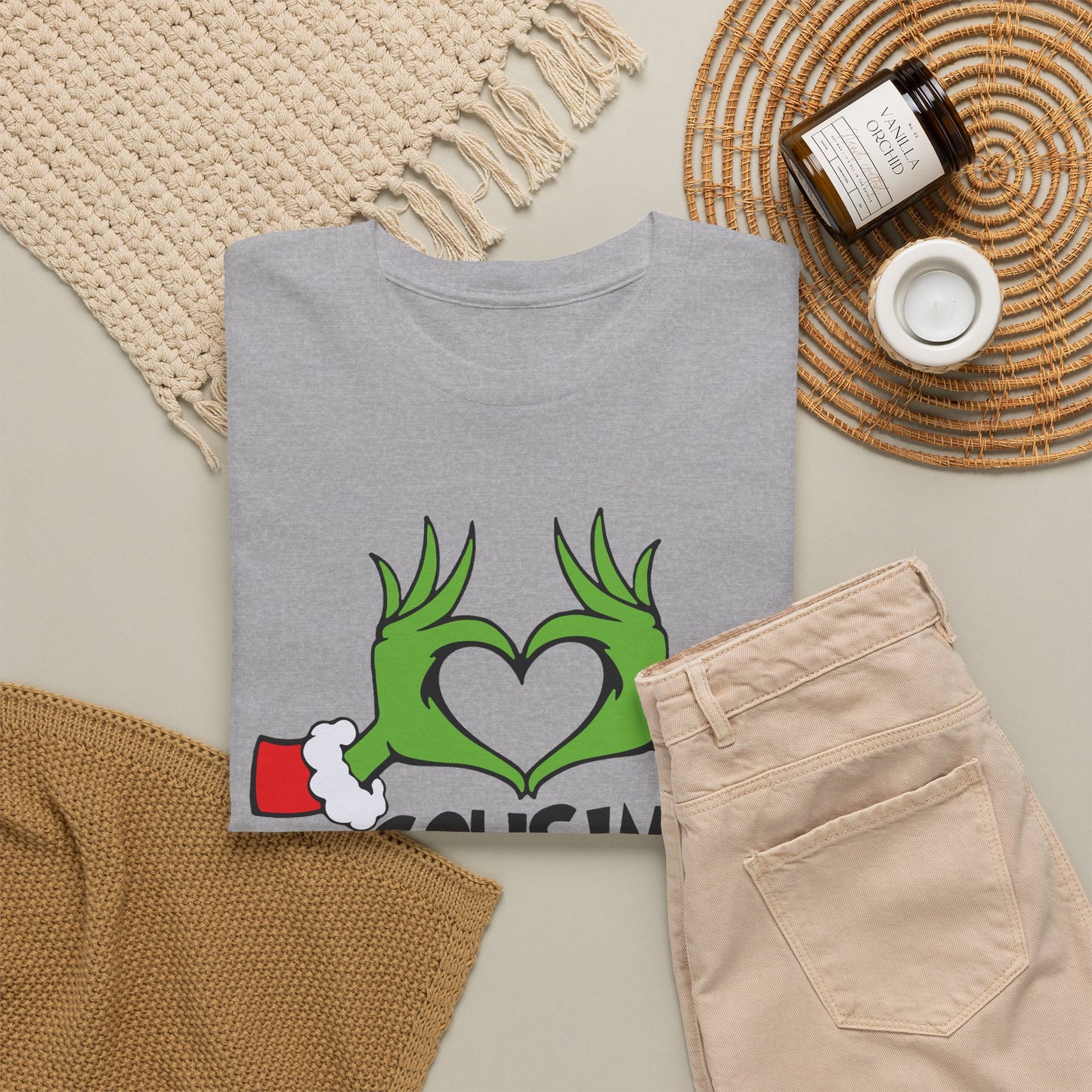 Cousin Crew T-Shirt — Fun Grinch Hands Heart Family Tee