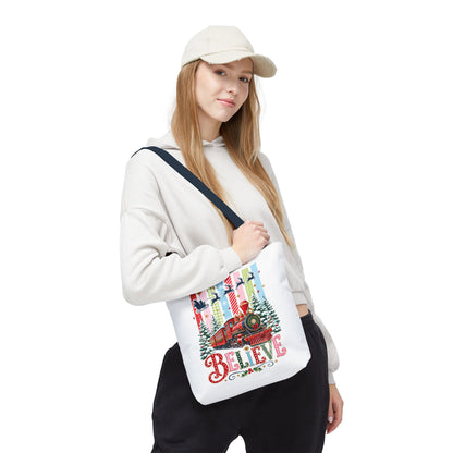 Believe Christmas Tote Bag — Vintage Holiday Train Gift Tote