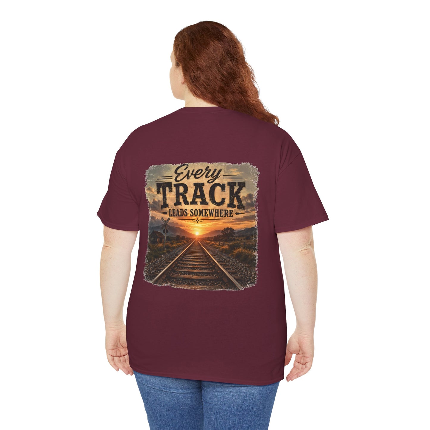 "Every Track Leads Somewhere" Sunset Railroad Graphic Tee