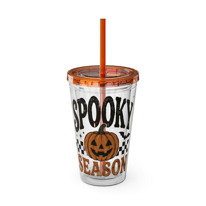 Spooky Season 16oz Tumbler with Straw — Halloween Pumpkin Travel Cup