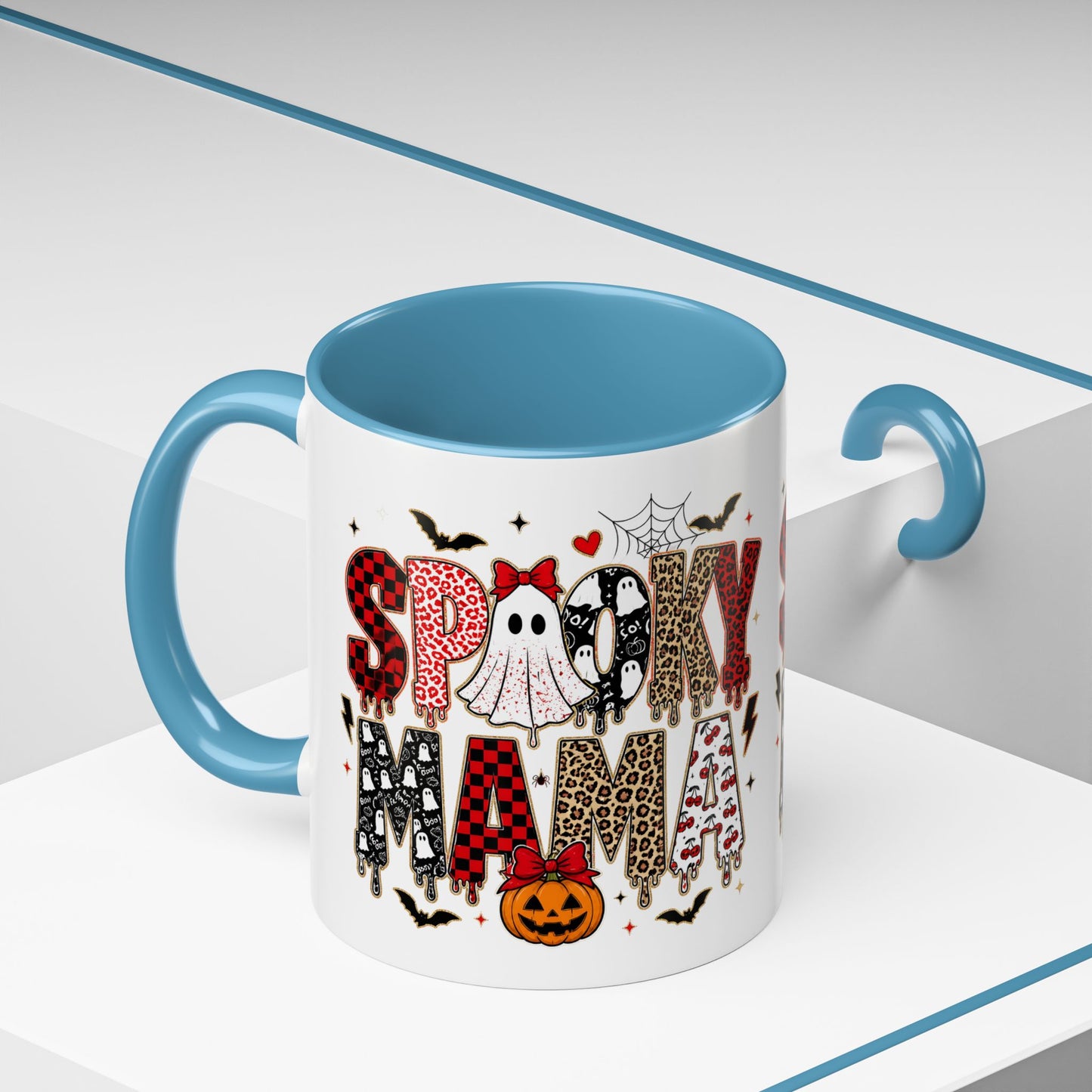 Spooky Mama Accent Coffee Mug — Halloween Ghost Pumpkin 11/15oz