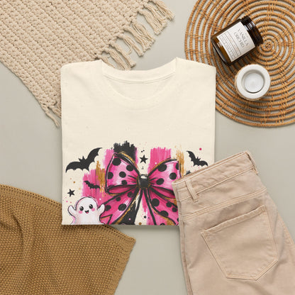 Halloween Pink Pumpkin Tee — Cute Ghosts & Polka Dot Bow Halloween T-Shirt