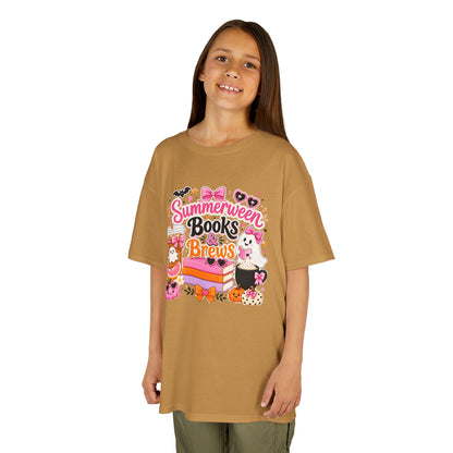 Kids Tee — "Summerween Books & Brew" Cute Halloween Reading Shirt
