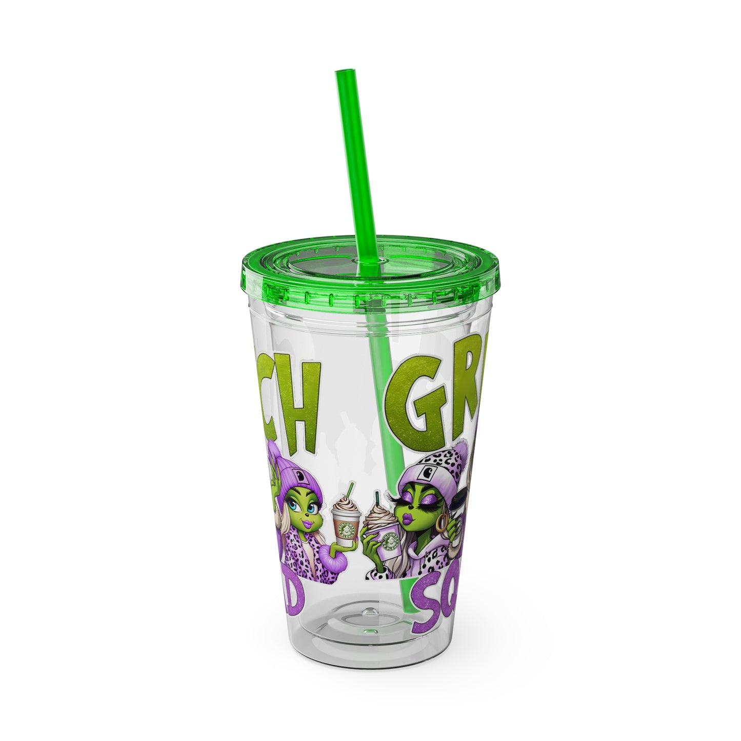 Grinch Squad 16oz Tumbler with Straw — Holiday Party Drink Cup