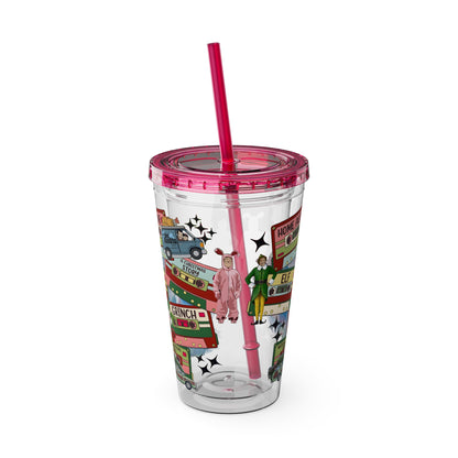 Holiday Movie Vans 16oz Tumbler with Straw – Christmas Classics Design (Home Alone, Elf, Grinch)