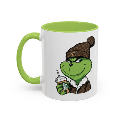 Grinch Luxury Winter Coffee Mug – Designer Beanie & Holiday Drink Cartoon (11/15oz)