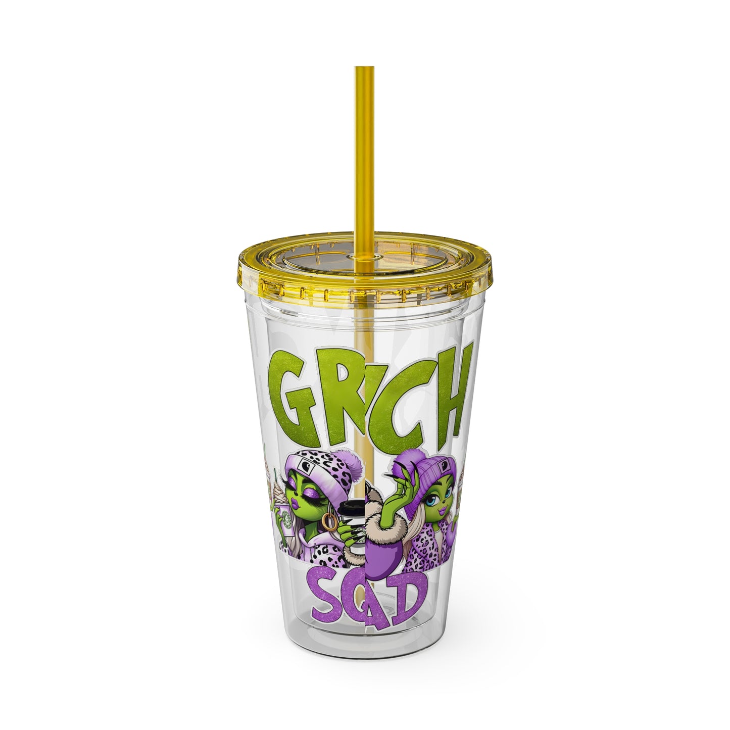 Grinch Squad 16oz Tumbler with Straw — Holiday Party Drink Cup