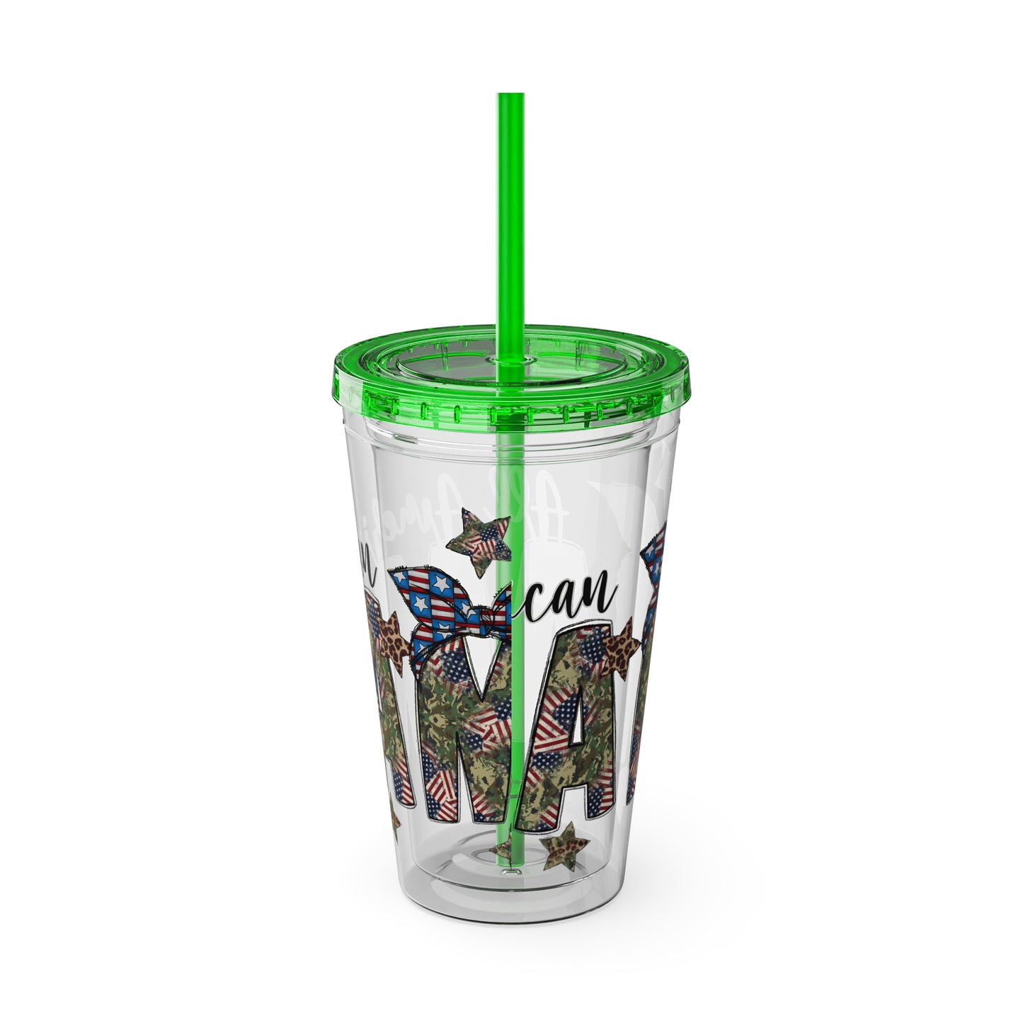 Patriotic Mama 16oz Tumbler with Straw — All American Floral Flag Design