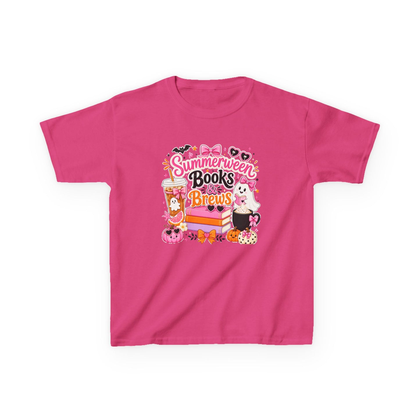 Kids Tee — "Summerween Books & Brew" Cute Halloween Reading Shirt