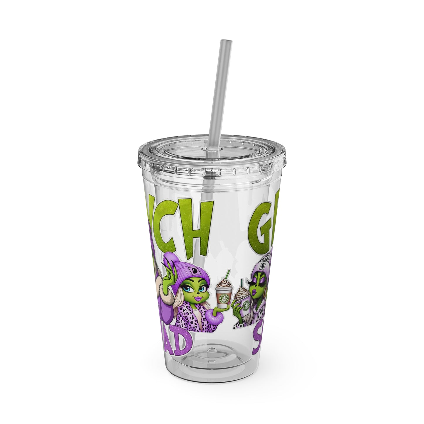 Grinch Squad 16oz Tumbler with Straw — Holiday Party Drink Cup