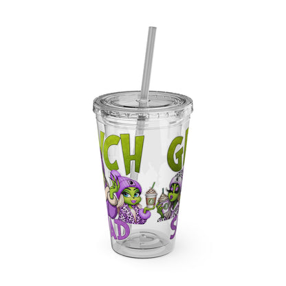 Grinch Squad 16oz Tumbler with Straw — Holiday Party Drink Cup